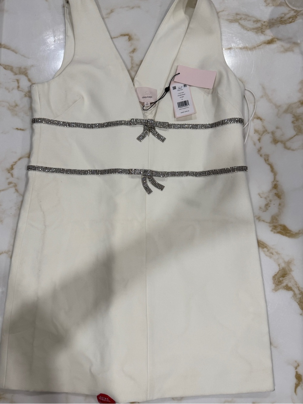 cinq a sept Ivory Mini Dress with Rhinestone Bands